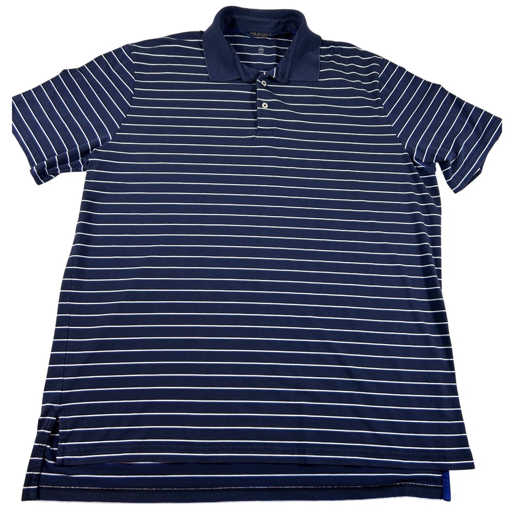 Polo Golf Ralph Lauren Mens XL Navy Blue Striped Wicking Short Sleeve Polo Shirt
